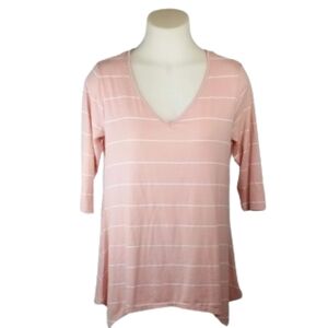 Just Be Pink White Stripe Asymmetrical Hem 3/4 Slv Top Sz 1X